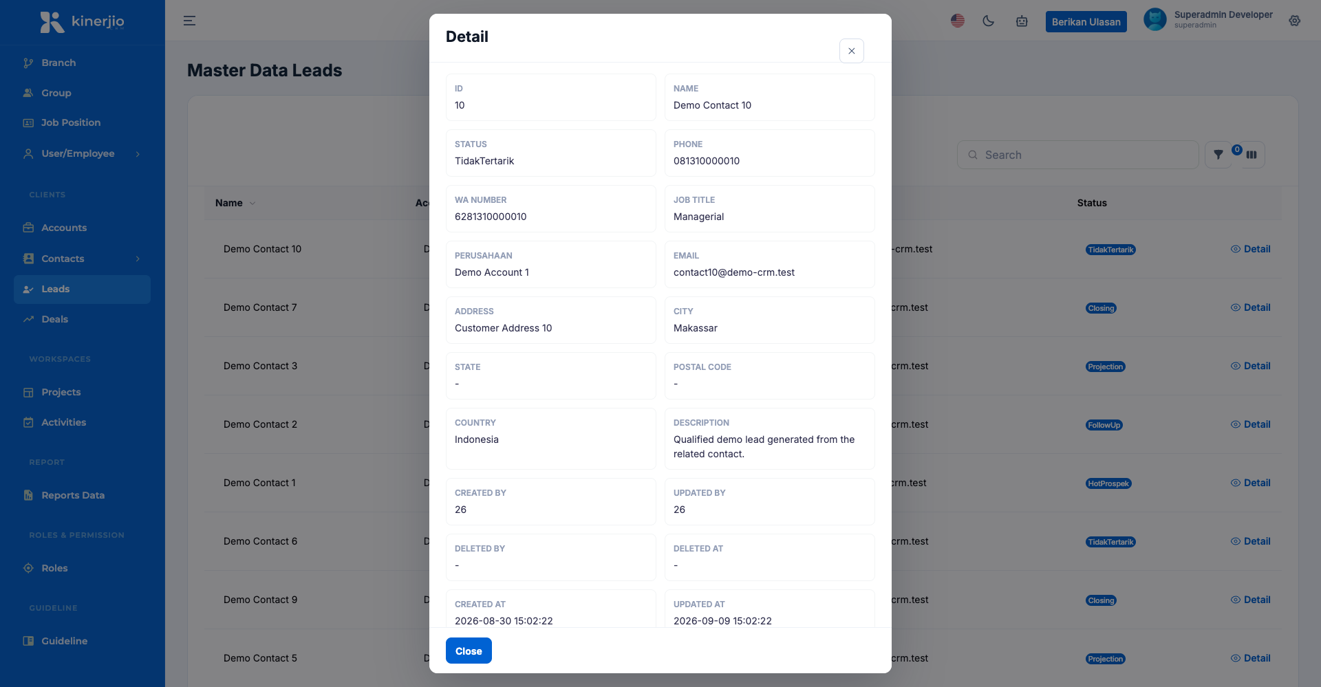 CRM contacts and customer management